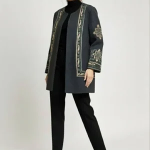 پالتو فوتر گلدوزی طوسی