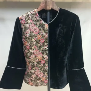 کت کراپ مخمل دوزی گلدار نواردوزی