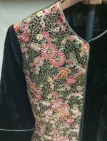 یقه کت کراپ مخمل دوزی مشکی گلدار نواردوزی