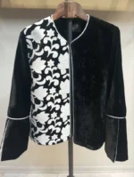 مدل کت مخمل مشکی با سوزن دوزی طرح گل سفید