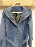 کلاه پالتو فوتر کج راه کمربند دار رنگ آبی