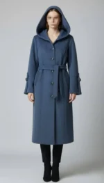 پالتو فوتر کج راه کلاه دار کمربند دار رنگ آبی