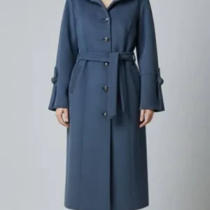 پالتو فوتر کج راه کلاه دار کمربند دار رنگ آبی