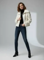 مدل تنخور پالتو پوست کوتاه یقه چرمی سفید