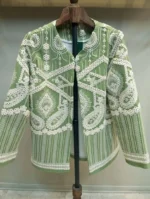 مدل مانتو کتی سوزن دوزی مجلسی سبز با سوزن دوزی سفید