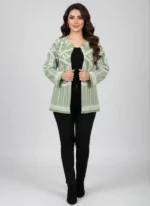 مانتو کتی سوزن دوزی مجلسی سبز با سوزن دوزی سفید