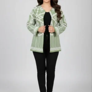 مانتو کتی سوزن دوزی مجلسی سبز با سوزن دوزی سفید