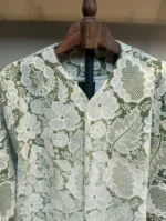 نمای یقه گرد کت سوزن دوزی سبز