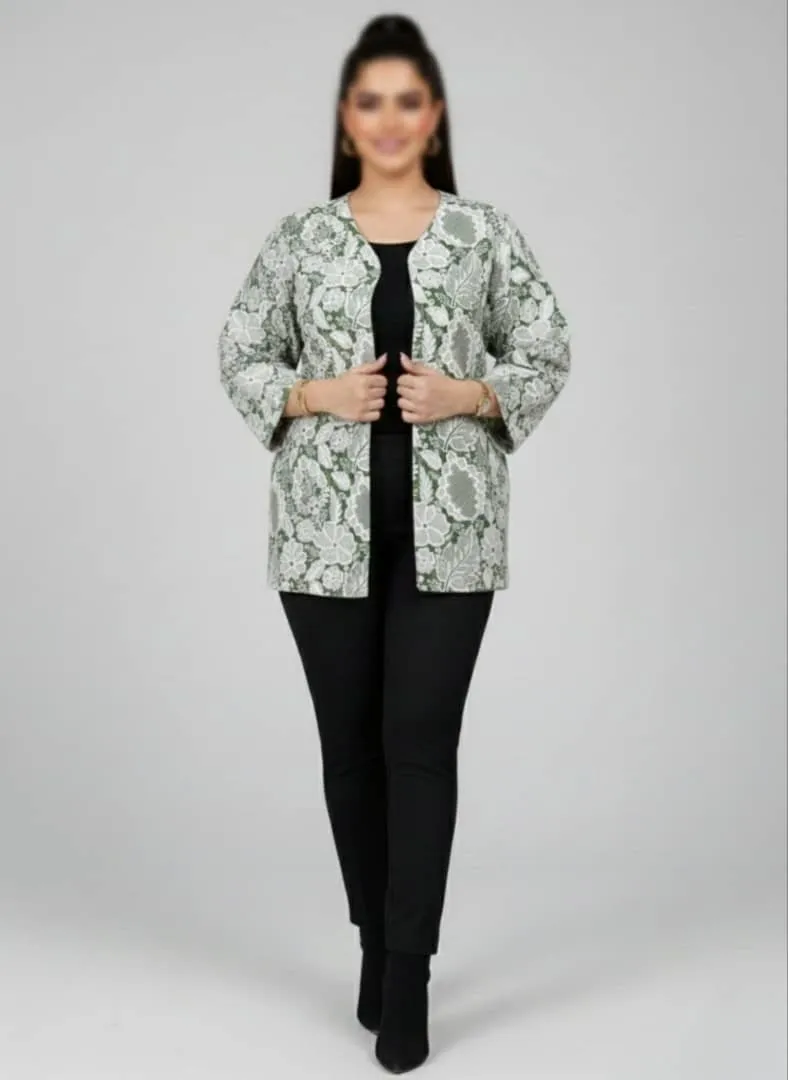 کت سوزن دوزی سبز با طرح برگ