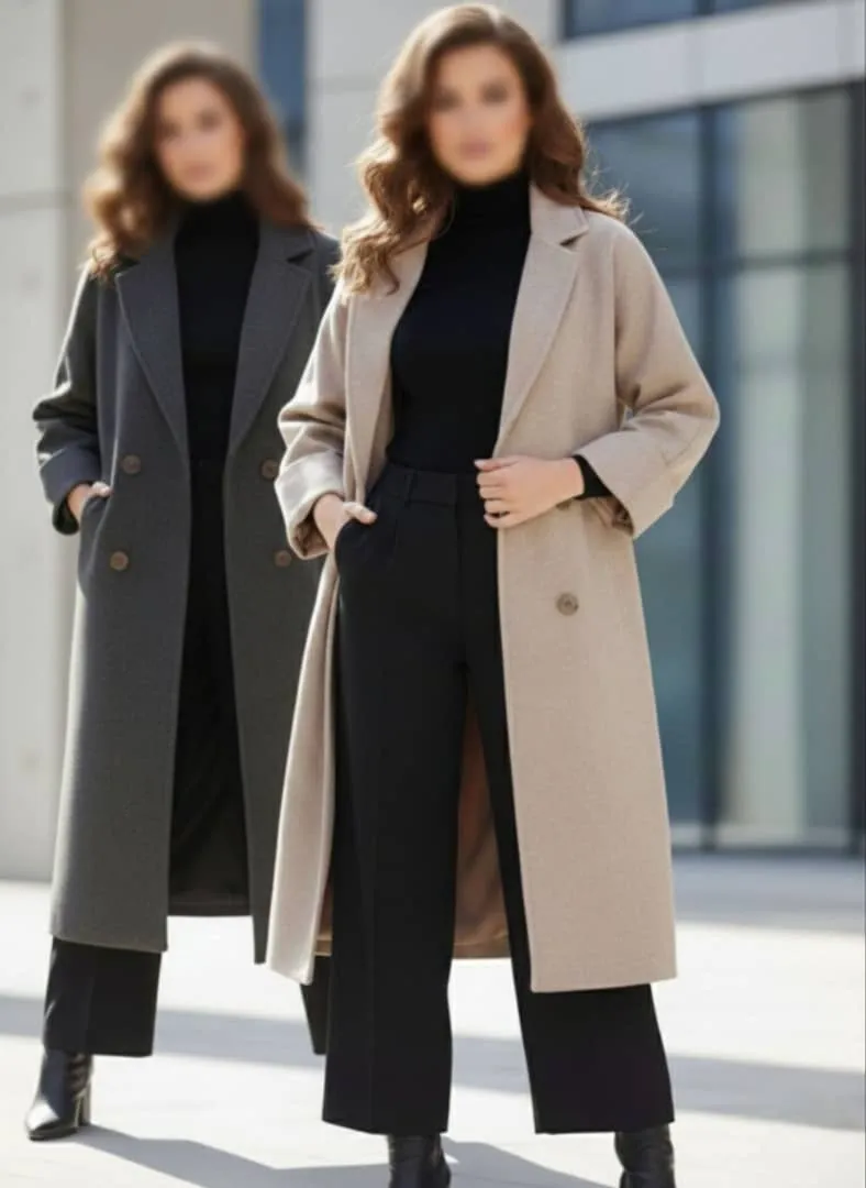 پالتو فوتر آستردار رنگ کرم و طوسی فری سایز تا سایز 52