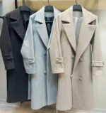 رنگبندی پالتو بلند یقه انگلیسی در سه رنگ کرم آبی مشکی