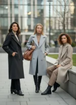 تنخور پالتو بلند یقه انگلیسی در سه رنگ کرم آبی مشکی