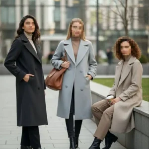 تنخور پالتو بلند یقه انگلیسی در سه رنگ کرم آبی مشکی