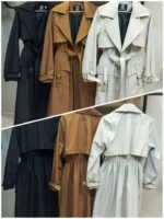 رنگبندی بارانی بلند کمر کش دار زنانه