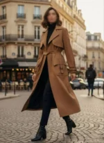 تنخور بارانی بلند کمر کش دار نسکافه ای