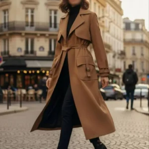 تنخور بارانی بلند کمر کش دار نسکافه ای