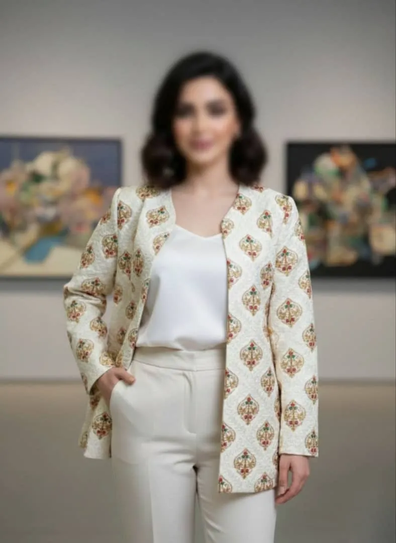 تنخور کت سوزن دوزی کرم با طرح اصیل