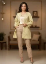 مانتو کتی سوزن دوزی نباتی رنگ با طرح لوزی