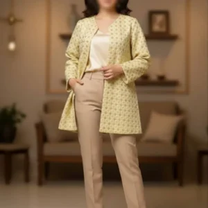 مانتو کتی سوزن دوزی نباتی رنگ با طرح لوزی