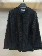 مانتو مجلسی مشکی توری ملیله‌دوزی شده طرح شاخه و گل