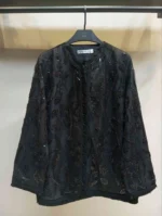 مانتو مجلسی ملیله‌دوزی گل با مخمل مشکی