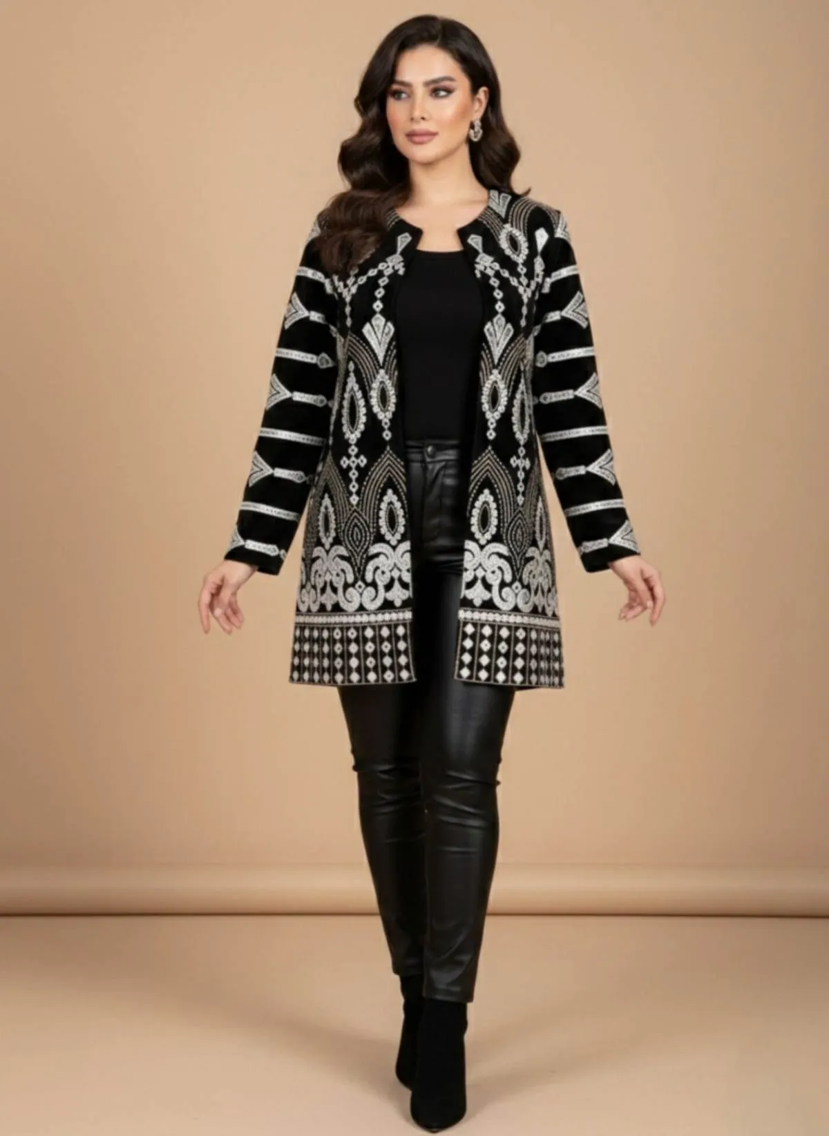 black-velvet-white-arabesque-jacket-model کت مخمل سوزن دوزی کد 172 - Image 1