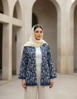 مدل کت آبی جین قلاب بافی طرح قاصدک
