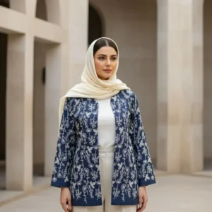 مدل کت آبی جین قلاب بافی طرح قاصدک