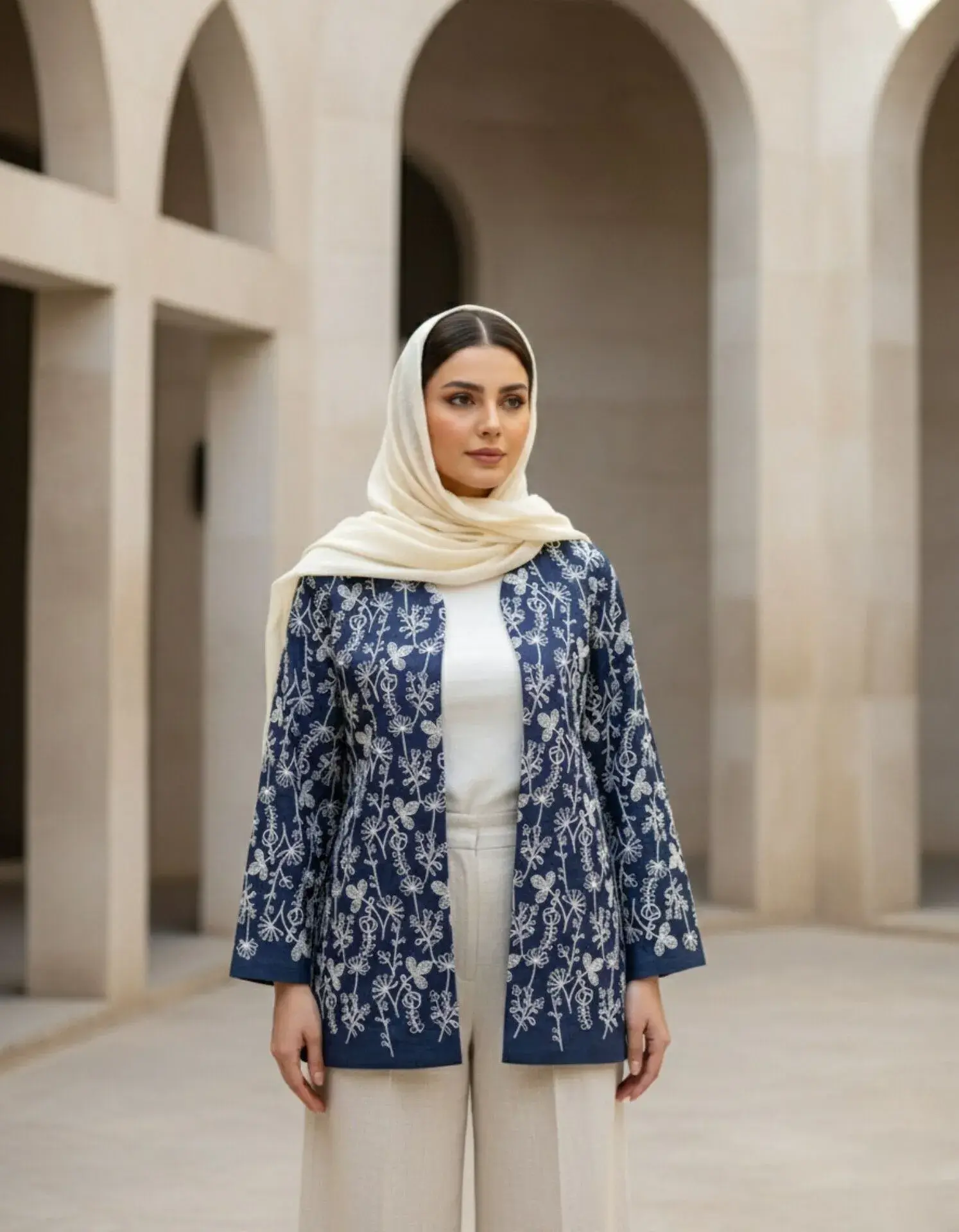 denim-coat-dandelion-embroidery-model مدل کت آبی جین قلاب بافی طرح قاصدک
