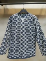 کت زنانه آبی با طرح دایره سفید قلاب‌بافی دستی - کت تابستانه جین فری سایز