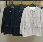 رنگبندی کت مجلسی تمام گیپور با دکمه طلایی | دو سایزی شیک در سه رنگ کرم، سرمه‌ای و مشکی