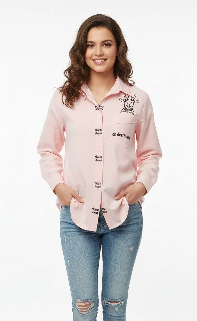 شومیز صورتی با گلدوزی گوزن برای دختران ۸ تا ۱۷ سال