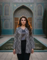 مدل مانتو کتی جین زنانه با سوزن‌دوزی طرح ترمه