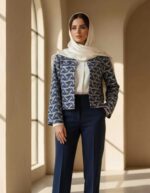 تنخور کت کراپ آبی قلاب بافی طرح موج