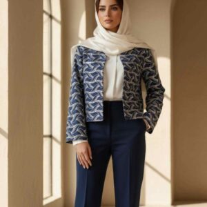 تنخور کت کراپ آبی قلاب بافی طرح موج