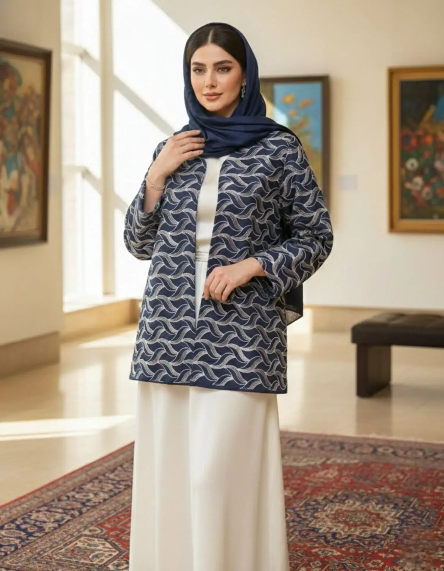 wave-blue-jean-coat-model مدل کت آبی قلاب بافی طرح موج