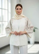 تنخور کت گیپور سفید خرجکار هندی عروس و مجلسی فری سایز با قد ۷۰ سانتی‌متر و دور کمر ۱۱۰ - مناسب تا سایز ۴۸