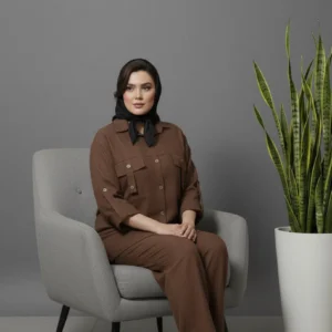 ست مانتو شلوار صوفیا، خنک تابستانه، زنانه، قهوه ای، فری سایز