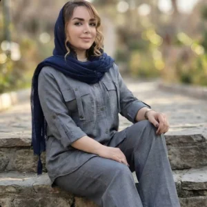 ست مانتو شلوار صوفیا، خنک تابستانه، زنانه، طوسی ، فری سایز