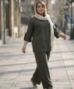 ست مانتو شلوار صوفیا، خنک تابستانه، زنانه، سبز ، فری سایز