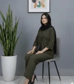 ست مانتو شلوار صوفیا، خنک تابستانه، زنانه، سبز، فری سایز